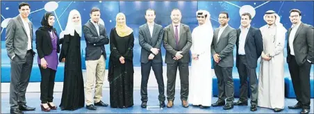  ??  ?? Kuwaiti inventor Nouf Al-Asfour (second left), with other top 9 young Arab innovators on ‘Stars of Science’ show aired by MBC4.