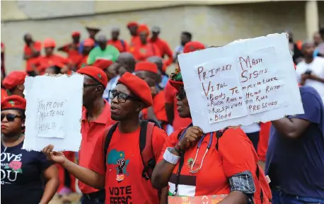  ?? Picture: Bhekikhaya Mabaso/African News Agency (ANA) ?? SEA OF RED: EFF leader Julius Malema led a march to Chris Hani-Baragwanat­h Hospital in Soweto yesterday to demand quality public health-care services. The party’s supporters were joined by throngs of residents and nurses for a better deal.