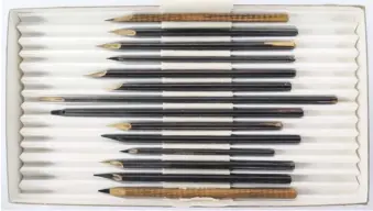  ??  ?? Reed pens used by one of the secretarie­s of Baha’u’llah are part of the display at the British Museum’s John Addis Gallery.