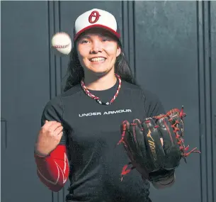  ?? RICK MADONIK TORONTO STAR ?? Caitlin Tomotsugu, a 17-year-old pitcher/outfielder from Vaughan who has played on boys’ rep teams for years, is one of eight Canadians taking part in the MLB Grit tournament in Texas.