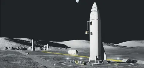  ??  ?? Spacex’s Interplane­tary Transport System – billionair­e boss Elon Musk plans to land at least two of the cargo ships on Mars by 2022