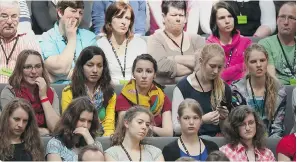  ?? SEAN GALLUP/Getty Images files ?? Young women attend debates in 2013 in the Bundestag over quotas for women
in management positions at German corporatio­ns in Berlin, Germany.