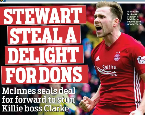  ??  ?? Unfinished business: Stewart is back for a second stint at Aberdeen