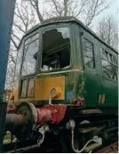  ??  ?? Above: The windscreen of the line’s Class 103 DMU was smashed in a recent vandal attack. HRPS