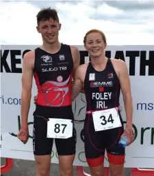  ??  ?? Conor Melvin and Heather Foley – winners at last weekend’s Lakeside Triathlon.