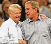  ?? AL BEHRMAN / AP 2004 ?? U.S. Sen. Zell Miller (left) introduces President George W. Bush at an event at Shawnee State University in Portsmouth, Ohio, in 2004.