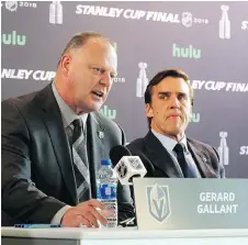  ?? BRUCE BENNETT/GETTY IMAGES ?? Coach Gerard Gallant, left, and GM George McPhee have the Knights on the verge of a historic Stanley Cup title.