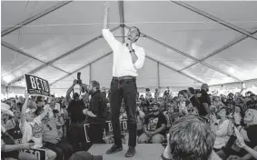  ?? Lola Gomez/TNS ?? Gubernator­ial candidate Beto O'Rourke campaigns in Frisco as part of his 49-day tour. The Democrat has made Texas' ailing power grid an issue on the trail.