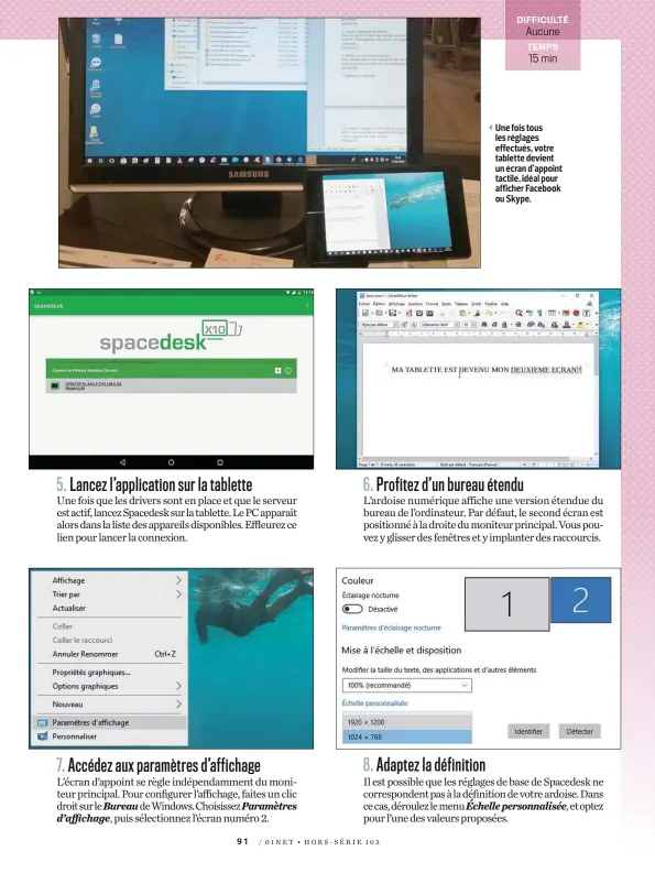  ??  ?? Une fois tous les réglages effectués, votre tablette devient un écran d’appoint tactile, idéal pour afficher Facebook ou Skype.