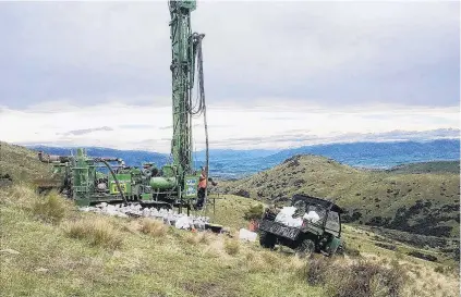  ?? PHOTO: MATAKANUI GOLD LTD ?? Looking for gold . . . A drill rig works on Matakanui Gold Ltd’s test drilling programme in the BendigoOph­ir project last year.