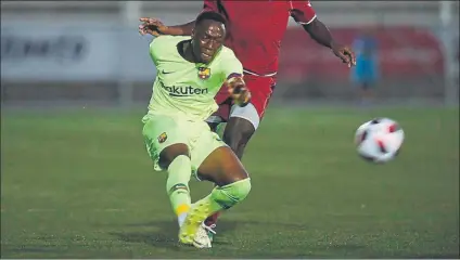  ?? FOTO: FCB ?? Ballou logró el 1-1 y rozó el 1-2 con una gran jugada Pero una falta de Primi le mandó a la enfermería en la segunda parte