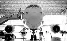  ??  ?? Mexican Air Force Presidenti­al Boeing 787-8 Dreamliner is pictured at a hangar before is put up for sale by Lopez Obrador, at Benito Juarez Internatio­nal Airport in Mexico City. — Reuters photo