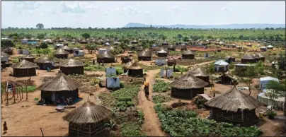  ?? The Associated Press ?? GATHERING WATER: In this June 9, 2017, file photo, women carry plastic containers of water back home from a well, in a section of the sprawling complex of mud-brick houses and tents that makes up the Bidi Bidi refugee settlement in northern Uganda, one of the world’s largest refugee settlement­s holding some of those who fled the civil war in South Sudan.