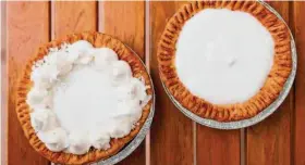  ?? Jessica Christian / The Chronicle ?? Chocolate haupia pie (left) and sweet potato haupia pie at Ono Bakehouse.