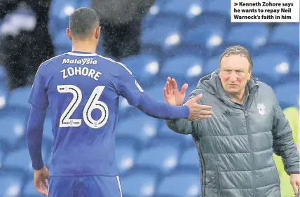  ??  ?? > Kenneth Zohore says he wants to repay Neil Warnock’s faith in him