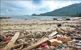  ?? PARKER ZHENG / CHINA DAILY ?? Ocean debris lies on the beach at Big Wave Bay in Shek O, Hong Kong.