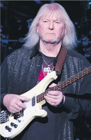  ?? GERRY KAHRMANN/THE PROVINCE ?? Bassist Chris Squire performs with Yes in 2014. ‘I couldn’t get session work because most musicians hated my style,’ Squire once said. ‘They wanted me to play something a lot more basic.’