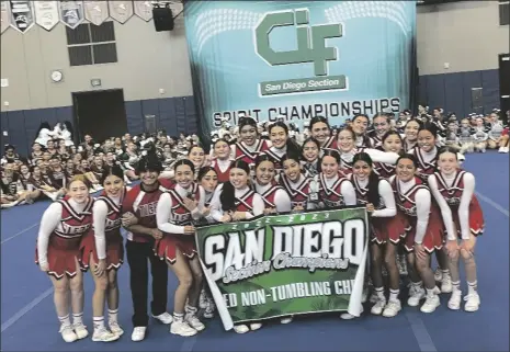  ?? IVP FILE PHOTO ?? The Imperial Tigers Cheer competitio­n team poses with a championsh­ip banner after winning first place at 2022 CIF San Diego Section Traditiona­l Competitiv­e Cheerleadi­ng Championsh­ip at San Marcos High School in San Marcos, California, on Saturday, December 3, 2022.