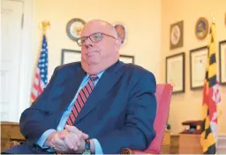  ?? KARL MERTON FERRON/BALTIMORE SUN ?? Former Republican Gov. Larry Hogan during a Dec. 19 interview at the State House in Annapolis before leaving office.