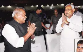  ??  ?? While former CM Jitan Ram Manjhi’s Hindustani Awam Morcha recently quit the Opposition Mahagathba­ndhan, Shyam Rajak, a minister in Nitish Kumar’s government, left the JD(U) for the RJD