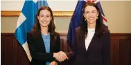  ?? Photo: AFP ?? Sanna Marin and Jacinda Ardern meet the media.