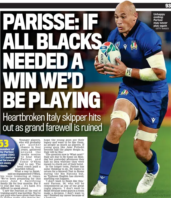  ?? GETTY IMAGES ?? Unhappy ending: Parisse may never play again