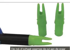  ??  ?? Die nok of pylhaak waarmee die pyl aan die snaar gehaak word.