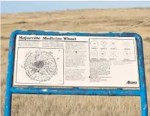  ??  ?? From above, you can see the spokes, or rays of the ancient medicine wheel. A sign at the site explains the history and makeup of the geoglyph.