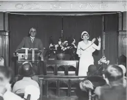  ??  ?? A church in Sydney provides a sign language interprete­r for its hearing-impaired community members back in 1931. Australian sign language, or Auslan, evolved from the British Sign Language system.