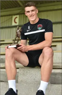  ??  ?? Ryan Delaney, Cork City’s central defender from New Ross, after collecting his player of the month award for May. His loan deal from Burton Albion has been extended until the end of the season.