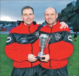  ??  ?? Brian MacCallum, right, takes over from Gareth Evans as manager of Lochside Rovers.
