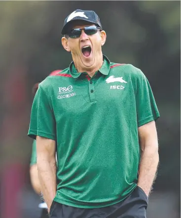  ??  ?? ON DUTY: Former Brisbane Broncos coach Wayne Bennett takes up his new coaching position with South Sydney yesterday.