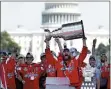  ?? JACQUELYN MARTIN — THE ASSOCIATED PRESS ?? The 2020 Stanley Cup Final might not result in a celebratio­n like this one, from Alex Ovechkin and his Washington Capitals in 2018, for quite a while. But that won’t diminish the honor of winning the trophy, in whatever form the NHL’s playoffs eventually take.