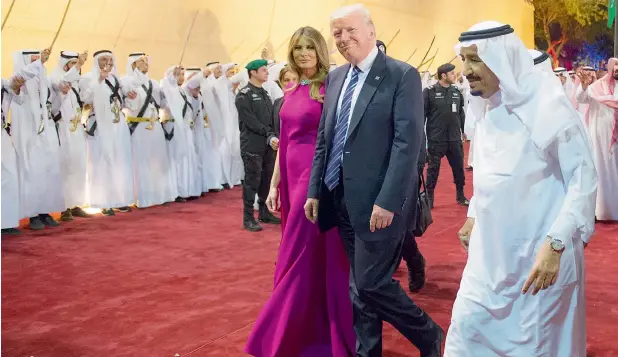  ?? —AFP ?? US President Donald Trump with first lady Melania Trump and the Custodian of the two Holy Mosques, King Salman bin Abdulaziz of Saudi Arabia, at Murabba Palace in Riyadh.