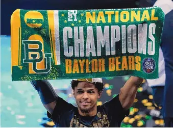  ?? DARRON CUMMINGS/ASSOCIATED PRESS ?? Baylor guard MaCio Teague celebrates after the Bears beat Gonzaga for the NCAA title Monday night in Indianapol­is.
