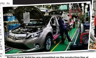  ??  ?? Rolling stock: Vehicles are assembled on the production line at the Toyota plant ( above); and Bombardier staff put the finishing touches to a train destined for London ( aboveright)