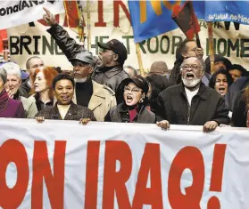  ?? Scott Sommerdorf / The Chronicle 2003 ?? Rep. Barbara Lee, DOakland (third from left), joins highprofil­e musicians, actors and social activists at an antiwar demonstrat­ion in February 2003.