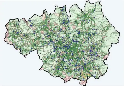  ??  ?? ●●The green zones on this map indicate areas that would be ‘opened’ to cyclists under the plans while the blue dots show cycling crossing points