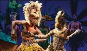  ?? Matthew Murphy / Associated Press ?? Brandon A. McCall as Simba, left, and Pearl Khwezi as Nala during a performanc­e of The Lion King on Broadway in New York on Sept. 14.