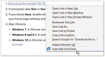  ??  ?? Install Virustotal’s browser extension to quickly scan a file for viruses
