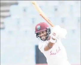  ??  ?? Shai Hope drives during his 43 on yesterday’s second day of the second Test against South Africa.