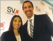  ?? PHOTO BY SAL PIZARRO ?? Madison Nguyen, who joined the Silicon Valley Organizati­on as its newexecuti­ve vice president, with CEOMattMah­ood at the SVO member breakfast, held at the Silicon Valley Capital Club in San Jose on Thursday.