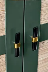  ??  ?? ADD DECORATIVE ACCENTS TO HELP CUSTOMISE YOUR WARDROBES AND MAKE YOUR SPACE MORE INVITING‚ HERE„ A SOLID BLOCK OF DARK GREEN GETS A DASH OF PIZZAZZ WITH SPECIALLY CHOSEN DOOR HANDLES THAT BLEND BLACK WITH BLING‚