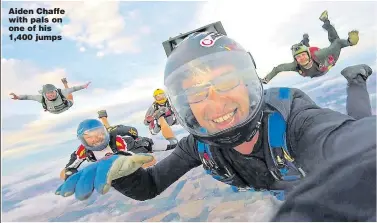  ?? Pictures: PA ?? Aiden Chaffe with pals on one of his 1,400 jumps