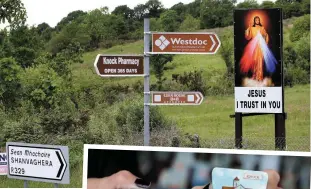  ?? Photos: Steve Humphreys ?? Above, Knock awaits the visit of the Pontiff; right, fridge magnets on sale in the town; below, Fr Richard Gibbons, parish priest of Knock, in the Chapel of the Apparition.