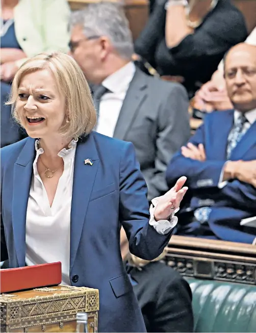  ?? ?? Liz Truss, above, takes her first Prime Minister’s Questions in the House of Commons