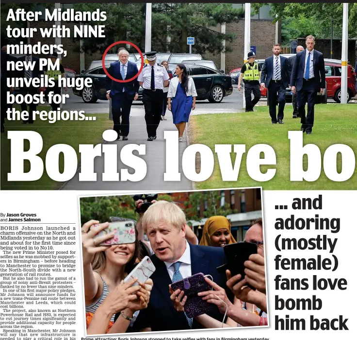  ??  ?? Prime attraction: Boris Johnson stopped to take selfies with fans in Birmingham yesterday