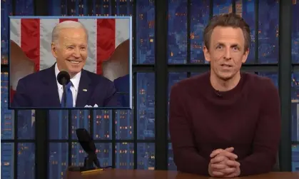  ?? Photograph: YouTube ?? Seth Meyers on the State of the Union address: ‘Biden thrives compared to the current era of Republican­s.’