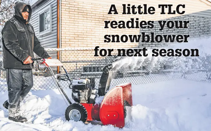  ?? UNSPLASH ?? Properly maintainin­g your snowblower during the off-season will help ensure it’s rearing to go when needed again.