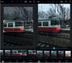  ??  ?? Photoshop Express enthält neben Zuschnitts­optionen, zum Beispiel für Facebook-Coverbilde­r (links), Vorschaubi­lder zur Bearbeitun­g (rechts).